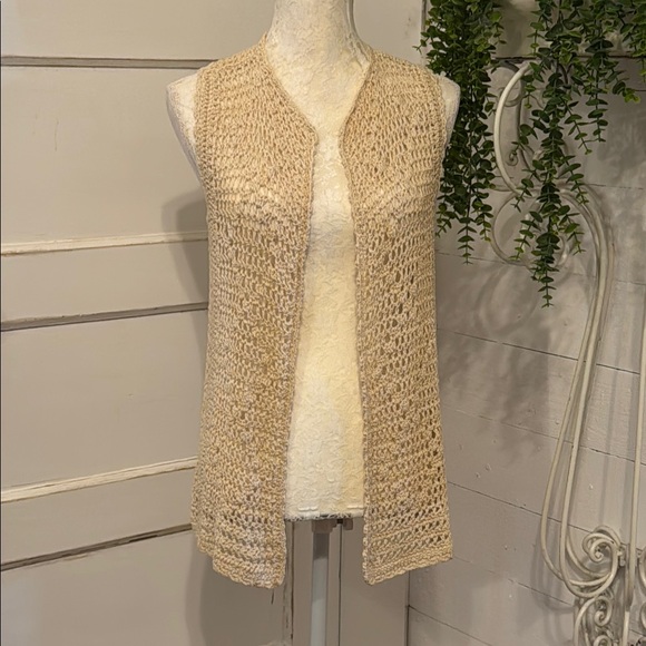 Women's Size Medium Charlie Original Crochet Knit Vest Beige Tan Boho - Picture 1 of 12